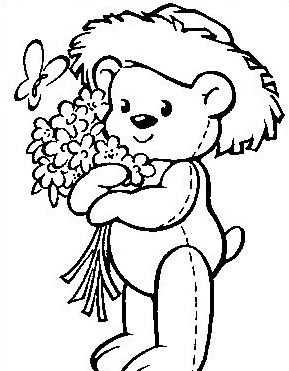 Tenero orsetto con mazzo di fiori