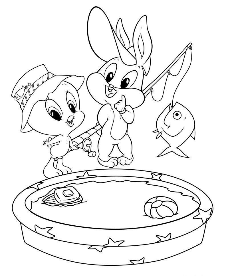 Titti e Bugs Bunny a pesca disegni da colorare gratis
