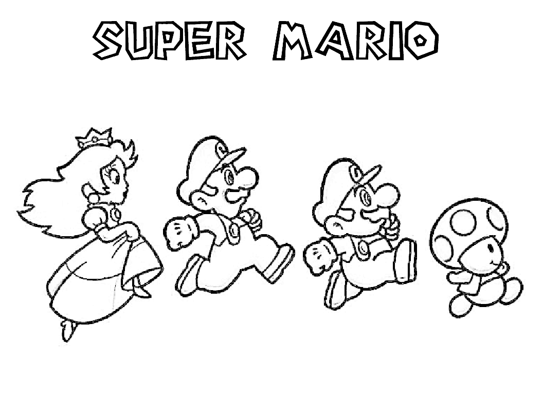 Toad Mario Luigi e la Principessa Peach disegno da colorare per bambino e bambina