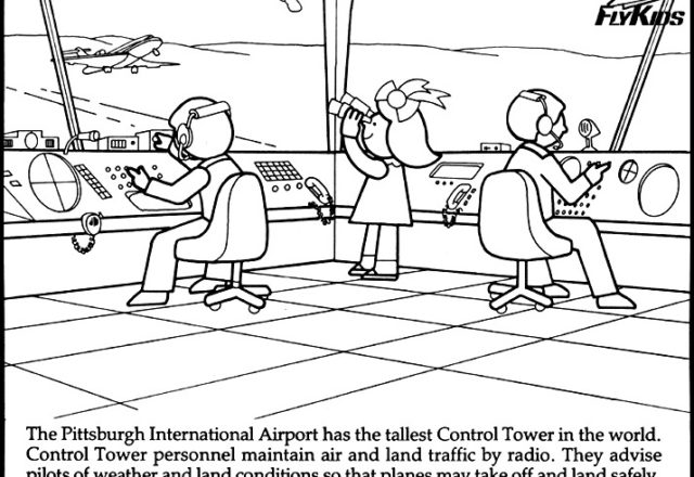Torre di controllo in aeroporto colora il disegno per bambini