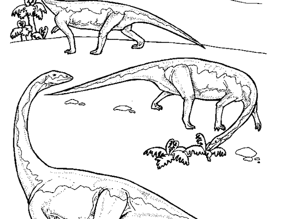 Tre grandi dinosauri della preistoria disegno da colorare