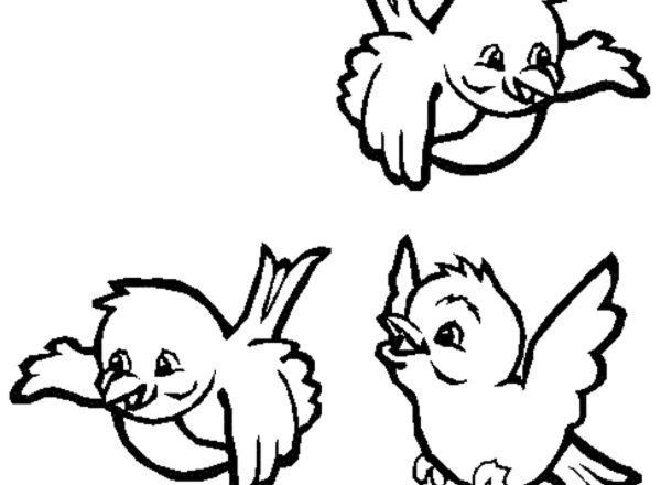 Tre piccoli uccellini disegno da colorare gratis