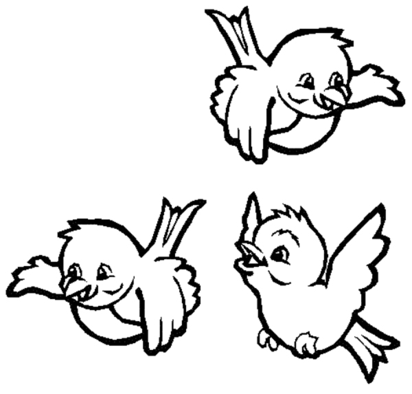 Tre piccoli uccellini disegno da colorare gratis