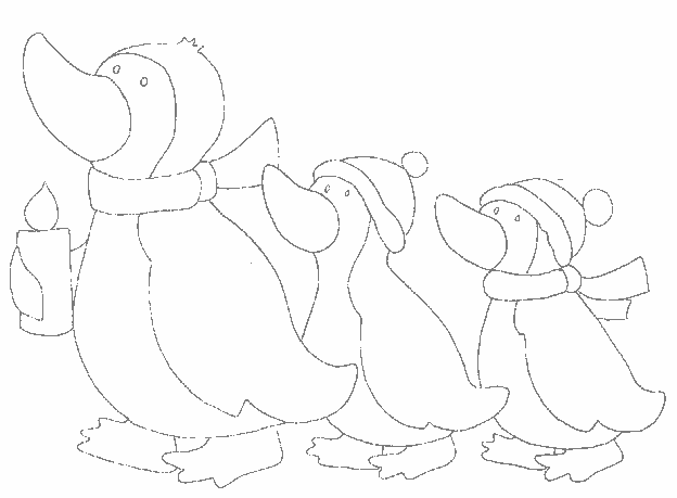 Tre pinguini con cappelli natalizi da colorare