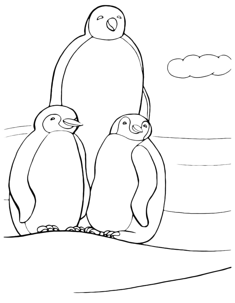 Tre semplici pinguini da stampare e colorare per bambini