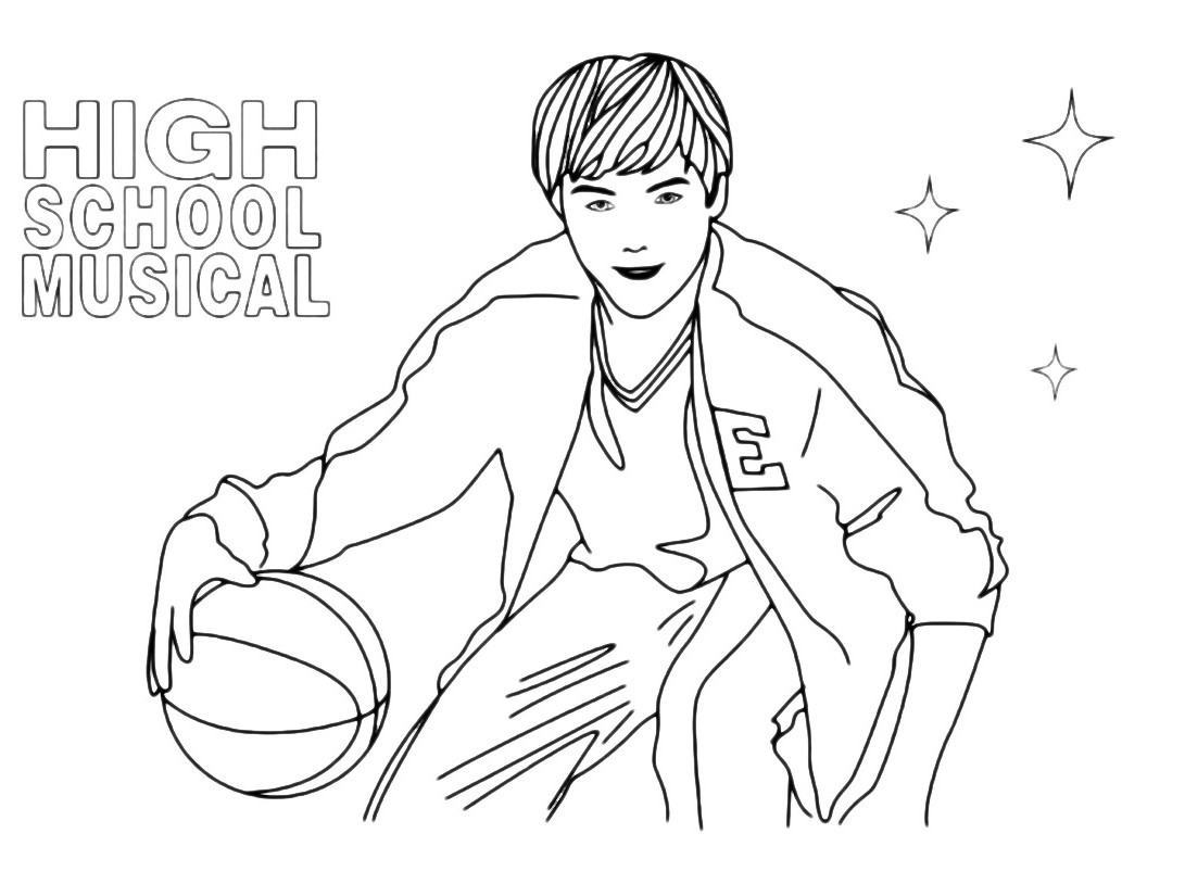 Troy Bolton con logo High School Musical da colorare