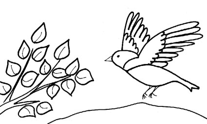 Uccellino che vola tra gli alberi disegno da colorare gratis