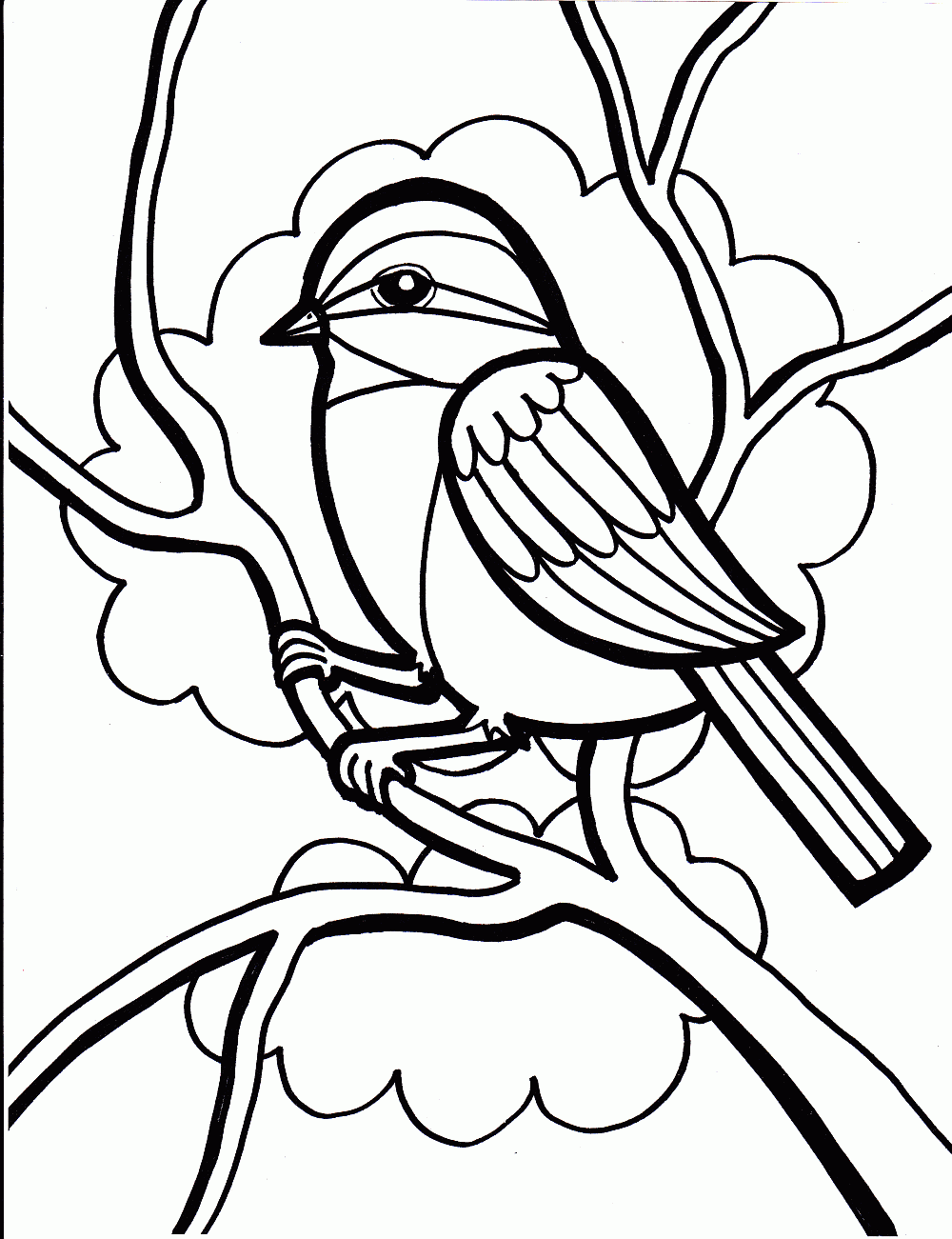 Uccellino tra i rami disegno da colorare