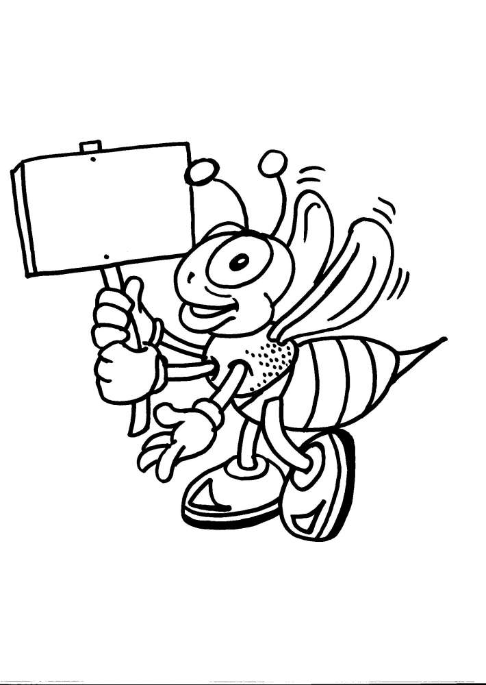 Un’ ape con un cartello disegno da colorare