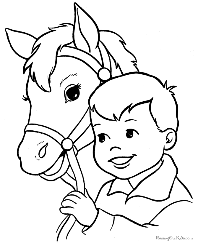 Un bambino e il suo cavallo da colorare