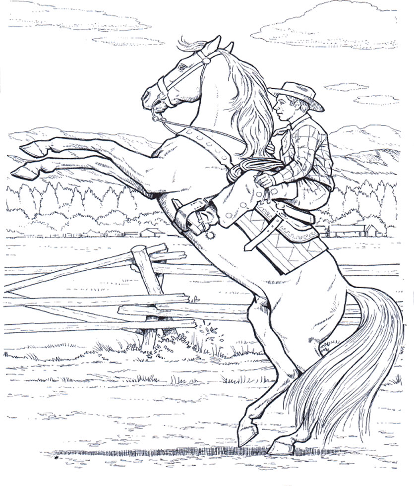 Un cavallo e un cowboy disegno da stampare e da colorare gratis