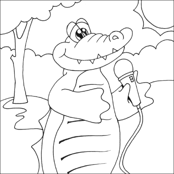 Un coccodrillo cantante disegno da colorare e da stampare