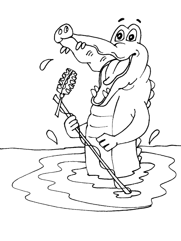 Un coccodrillo che canta nell’ acqua disegno da colorare