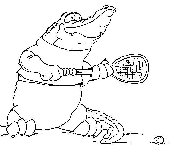 Un coccodrillo che gioca a tennis disegno da colorare gratis