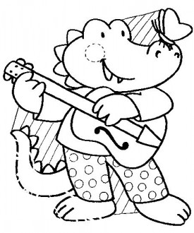 Un coccodrillo che suona la chitarra disegno da stampare e da colorare