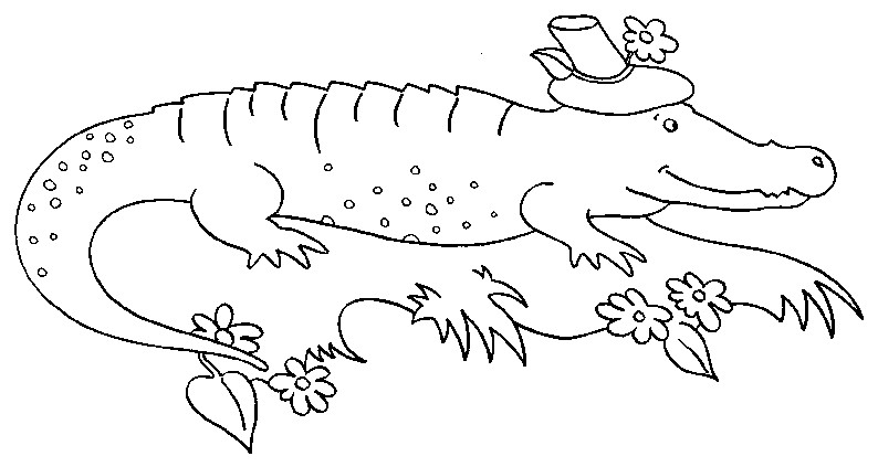 Un coccodrillo femmina con il cappello disegno da colorare gratis