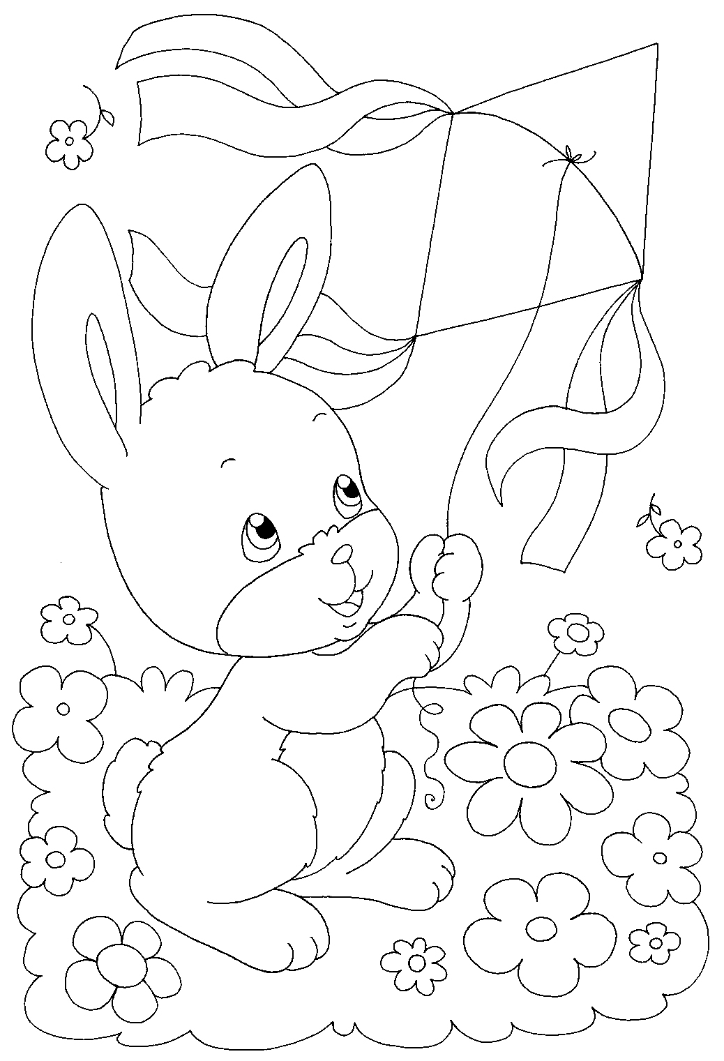 Un coniglio e il suo aquilone disegno da colorare gratis