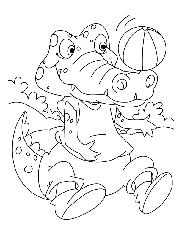 Un cucciolo di coccodrillo che gioca a palla disegno da colorare