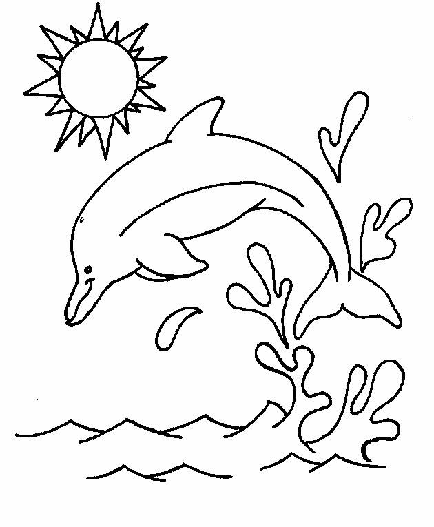 Un delfino che gioca nel mare al sole da colorare