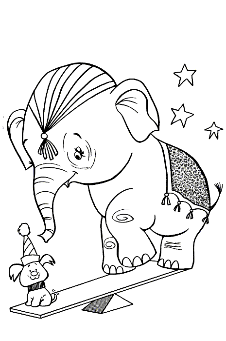 Un elefante del circo disegno da stampare e da colorare gratis