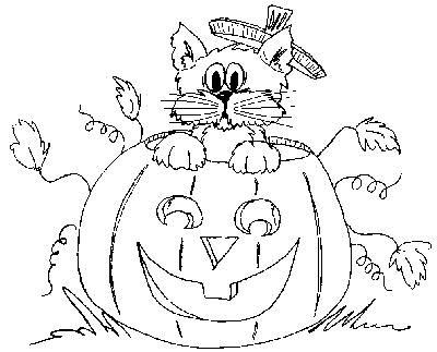 Un gatto dentro la zucca di Halloween disegno gratis