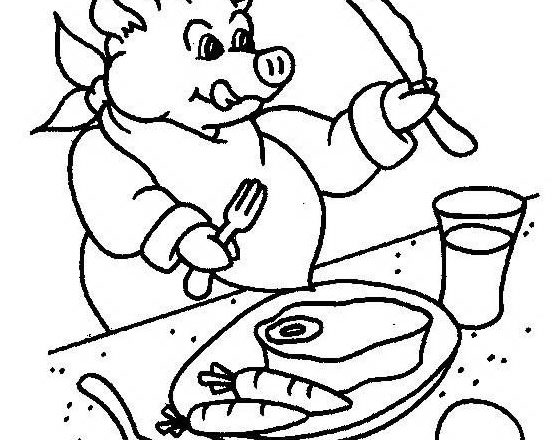 Un maiale che cena a tavola disegno da colorare