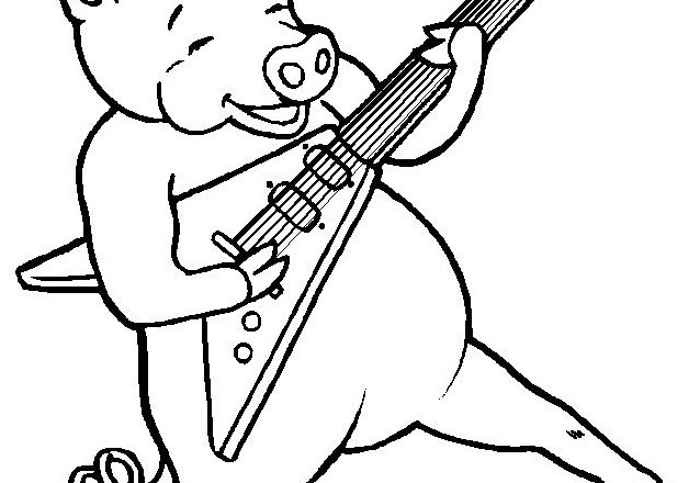 Un maiale che suona la chitarra elettrica disegno per bambini