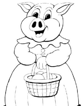 Un maiale con cesto di cibo disegno da colorare
