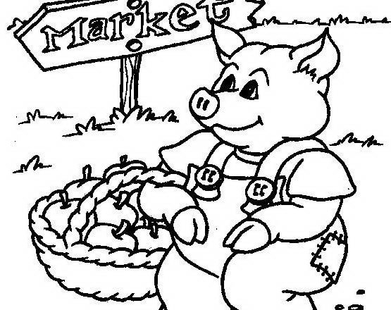 Un maiale con cesto di mele disegno da colorare