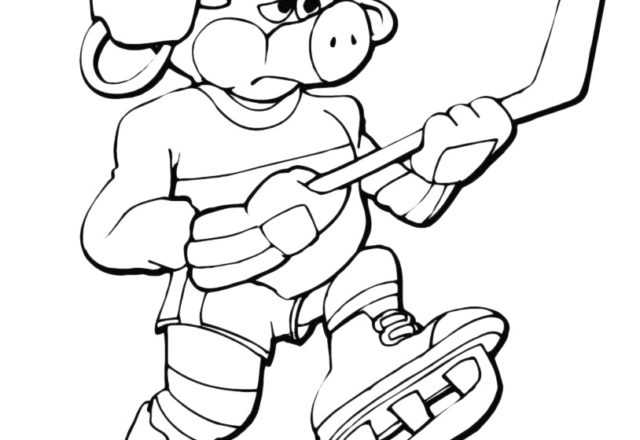 Un maiale giocatore di hockey disegno per bambini