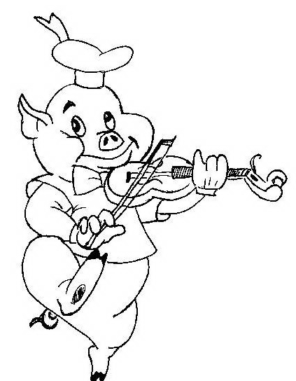 Un maiale musicista suona il violino disegno da colorare
