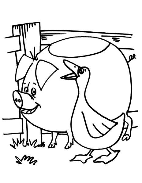 Un maiale nel recinto della fattoria disegno da colorare