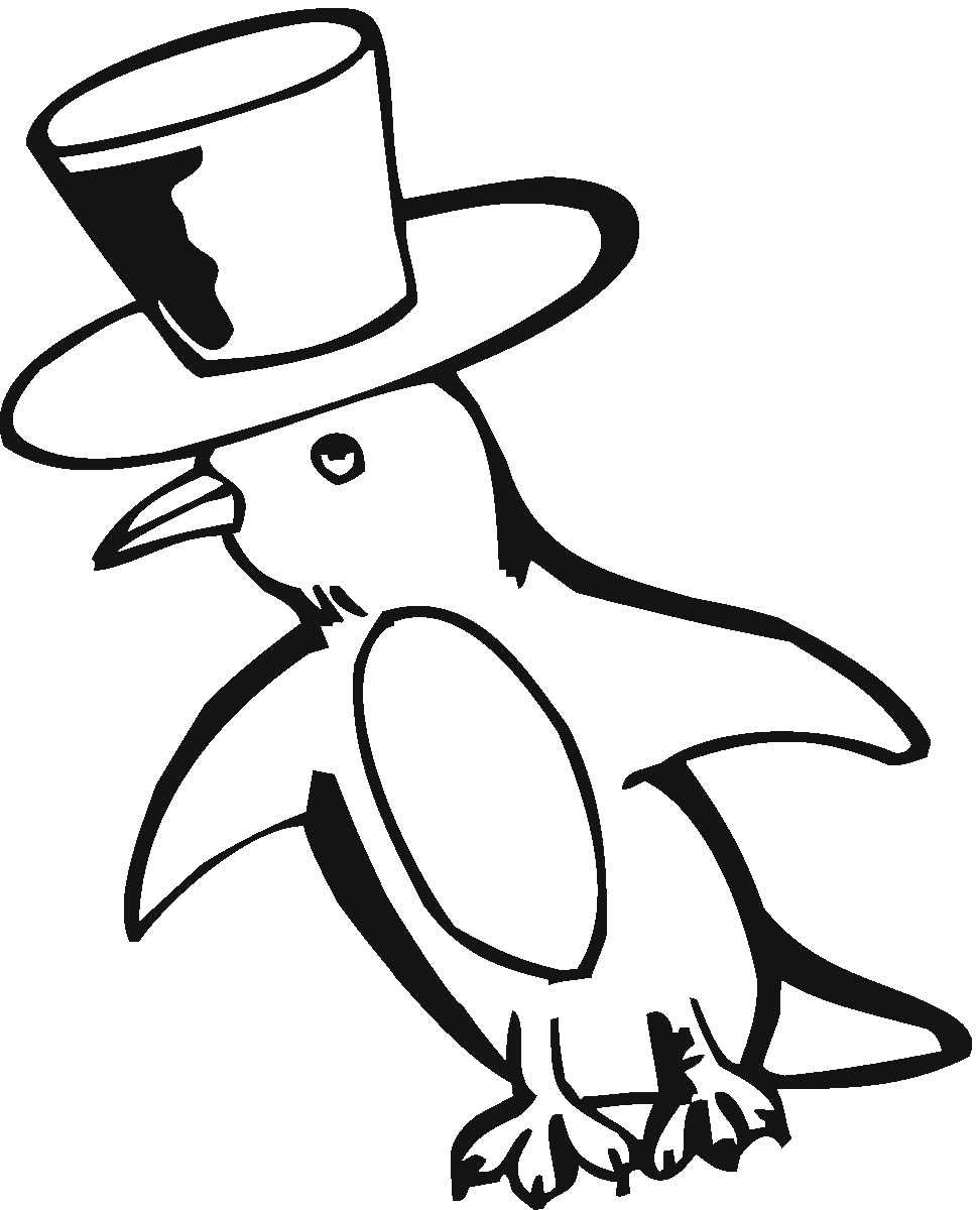 Un pinguino con elegante cappello a cilindro da colorare