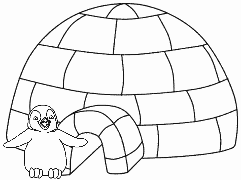 Un pinguino e un igloo disegno da colorare gratis
