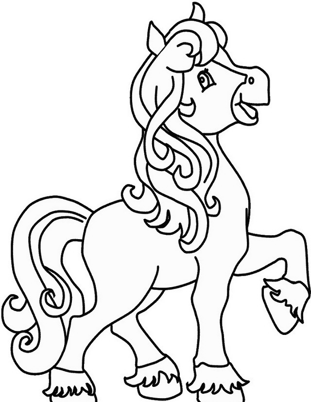 Un pony piccolo cavallo con criniera fantasia disegno da colorare
