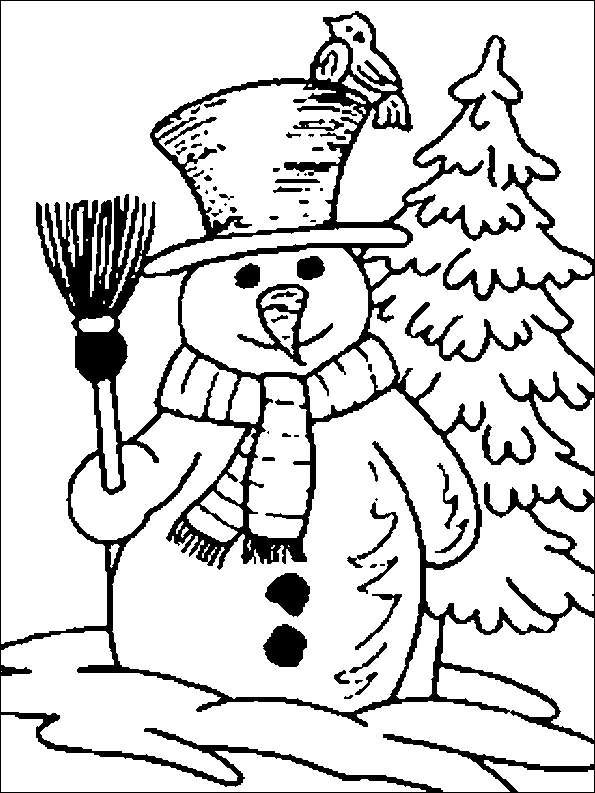 Un pupazzo di neve ed un uccellino disegno da colorare gratis