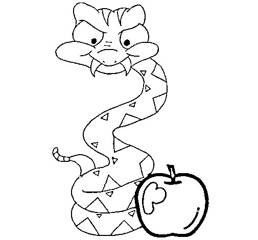 Un serpente e la mela disegni da colorare per bambini