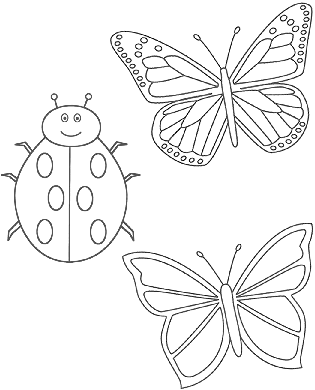 Una coccinella e due farfalle disegni da colorare gratis per bambini