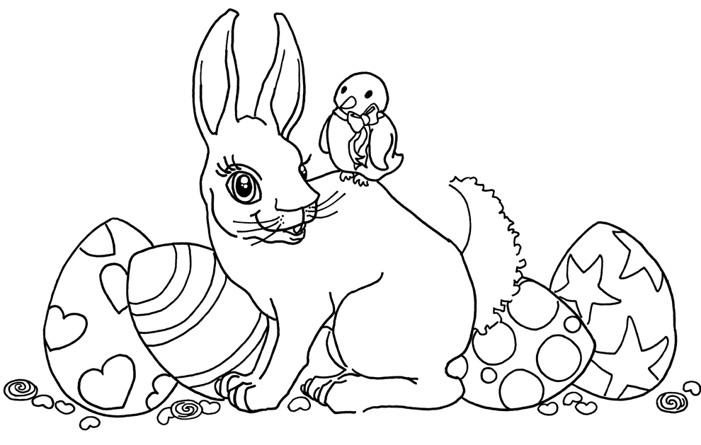 Una coniglietta e le uova di Pasqua da colorare