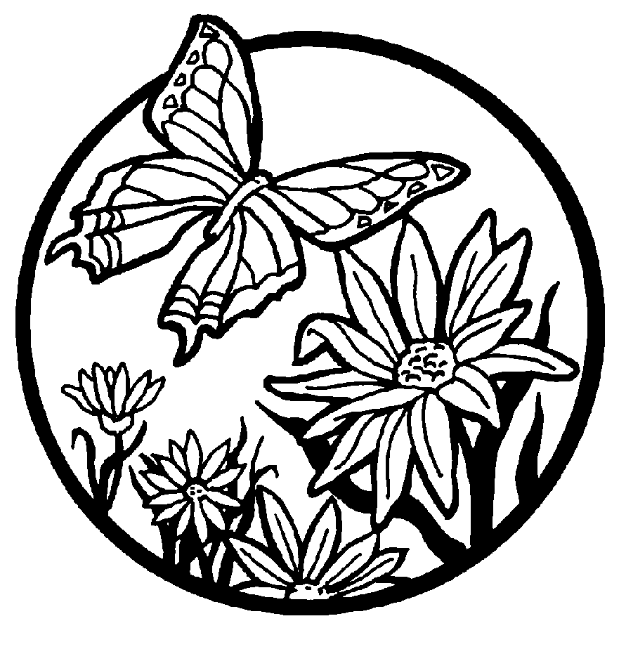 Una farfalla in un cerchio di girasoli disegno da colorare
