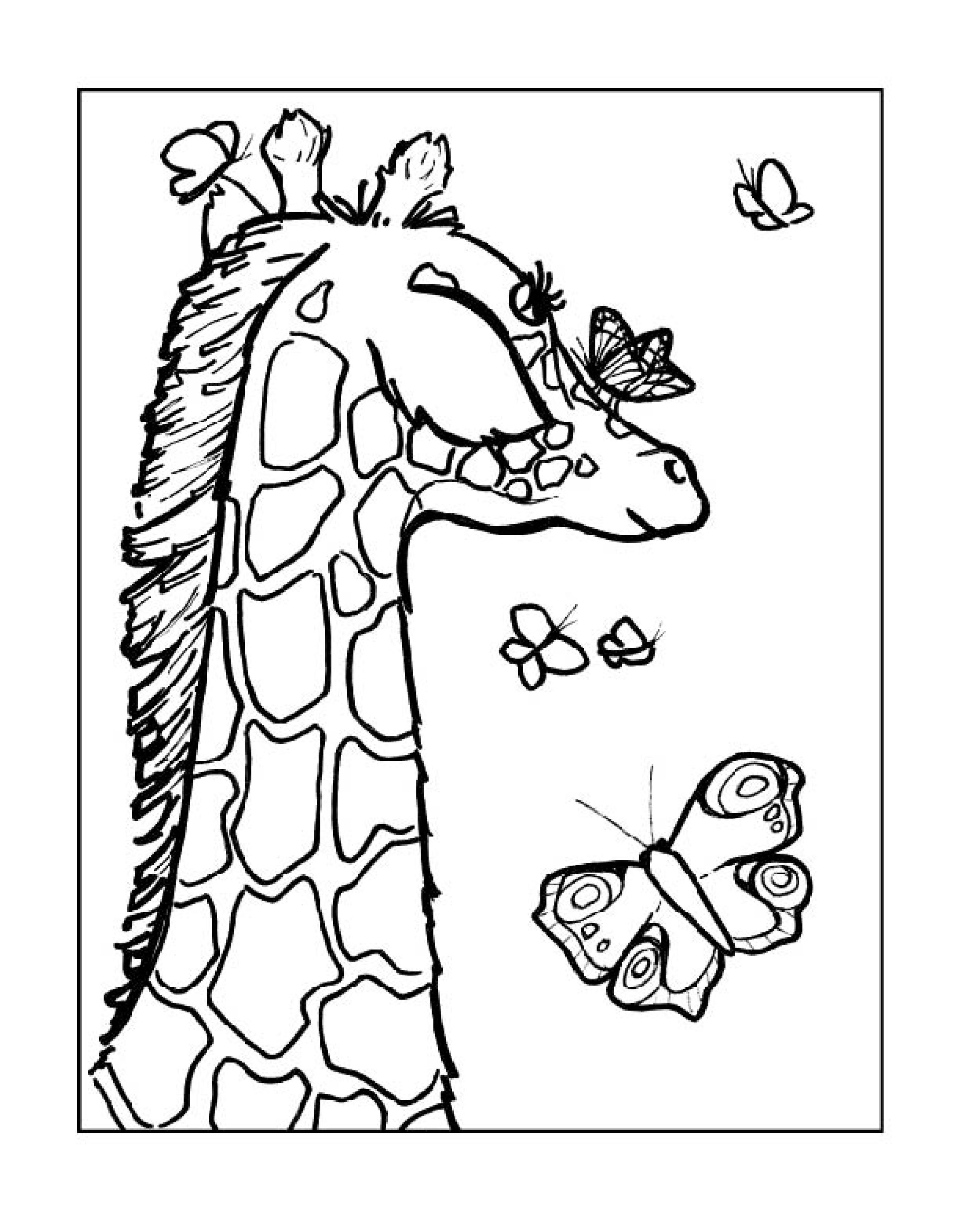 Una giraffa tra le farfalle disegno da colorare gratis