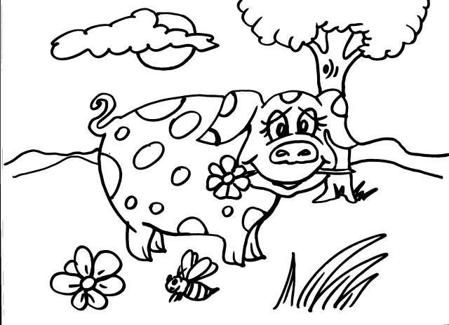 Una maialina nel prato disegno da colorare