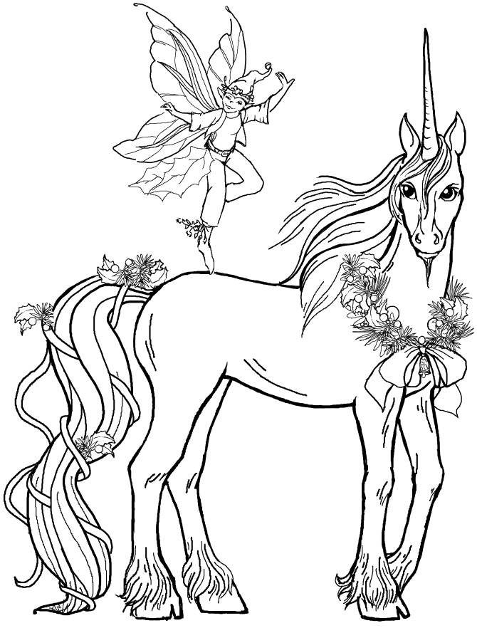Unicorno e fatina disegno da stampare e da colorare