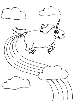 Unicorno in volo tra le nuvole da colorar4e