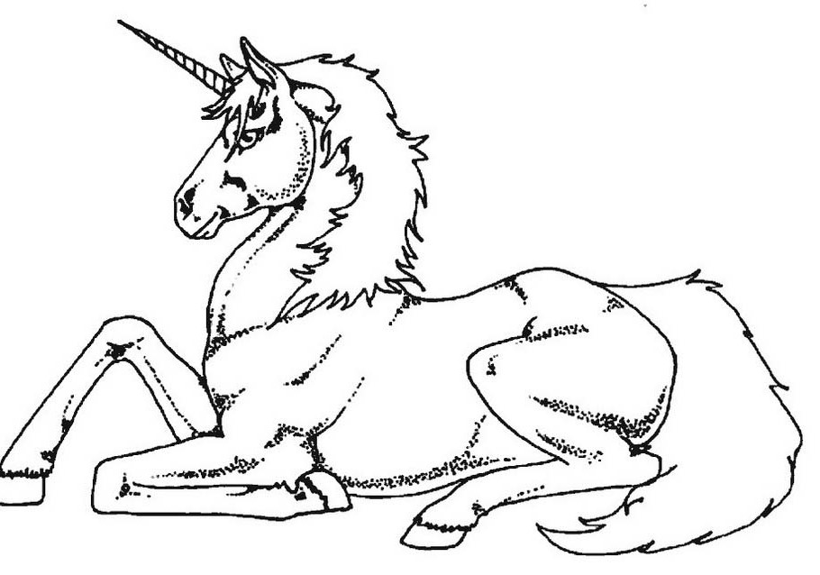 Unicorno seduto disegno da stampare e da colorare gratis