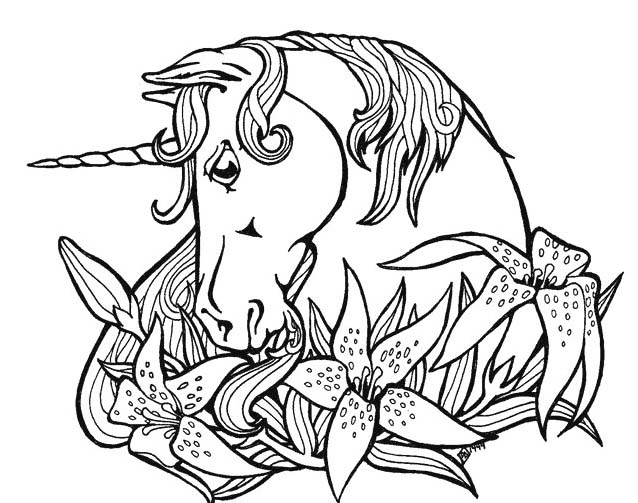 Unicorno tra magnifici fiori disegno da colorare gratis