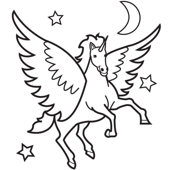 Unicorno tra stelle e luna disegno da colorare