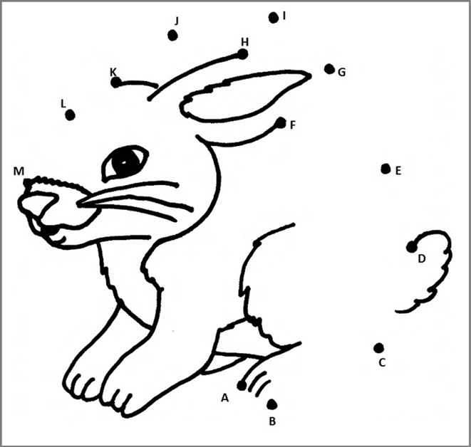 Unisci i puntini semplici per bambini il coniglietto
