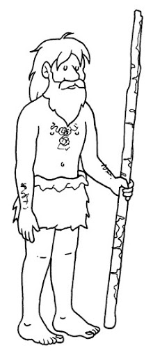 Uomo della preistoria con bastone da colorare