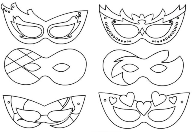 Varie maschere veneziane da colorare per bambini per Carnevale